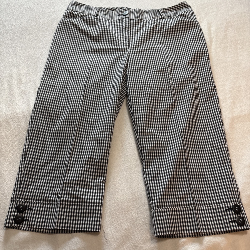 Chapter One Black White Gingham Capris Women's Sz16 Lightweight Comfy Career